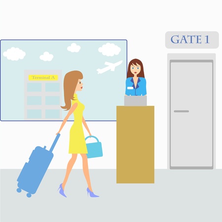 Girl with suitcase in airportのイラスト素材
