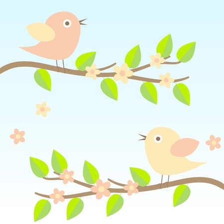 background with birds on brunchesのイラスト素材