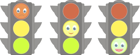 illustration of traffic light with smiles with different emotions: happy, sad, normalのイラスト素材