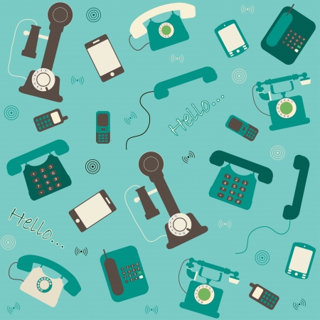 seamless background with retro and modern telephonesのイラスト素材