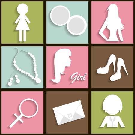 Girls icons with long shadowのイラスト素材