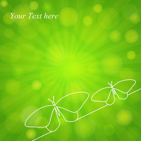 Spring green background with butterflies in line design.  Vector eps 10のイラスト素材