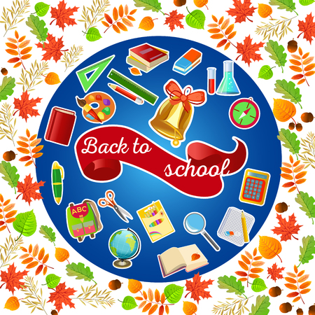 The set of school icons on the backgroundのイラスト素材