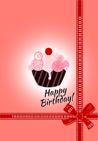 A Happy birthday with a cupcake is vector illustration. A holidays background is.のイラスト素材