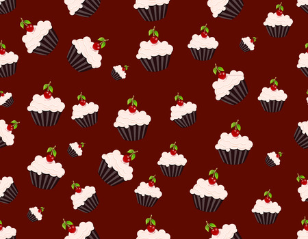 flyer background with cake on the top cherry. It is vector illustration. The seamless pattern.のイラスト素材