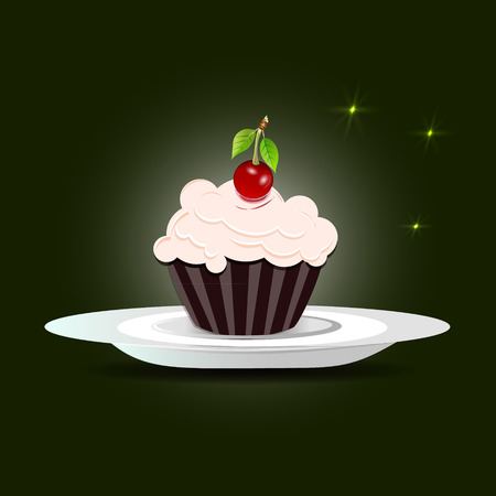 A cherry on the top of a cupcake . Vector illustration.のイラスト素材
