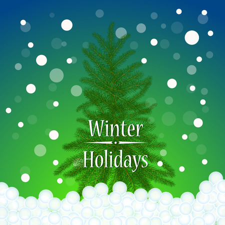 Fur Holiday Tree in winter. Snowflakes Winter Happy Poster Concept.のイラスト素材