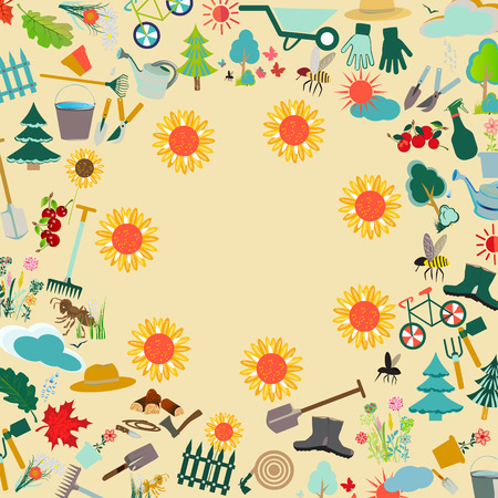 Gardening icon set, Garden and orchard collection tools and decoration, isolated on white background. Vector illustration.のイラスト素材