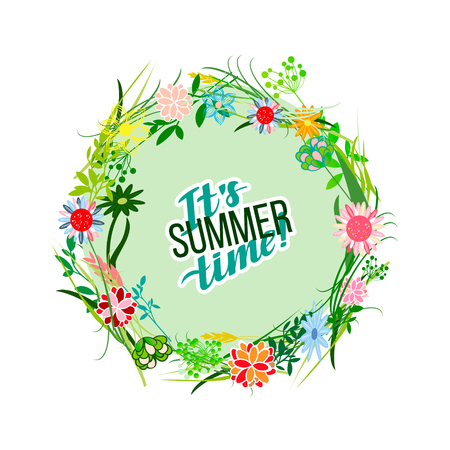 The flowers background is. Vector illustration summer or spring themes. Set of colour plantsのイラスト素材