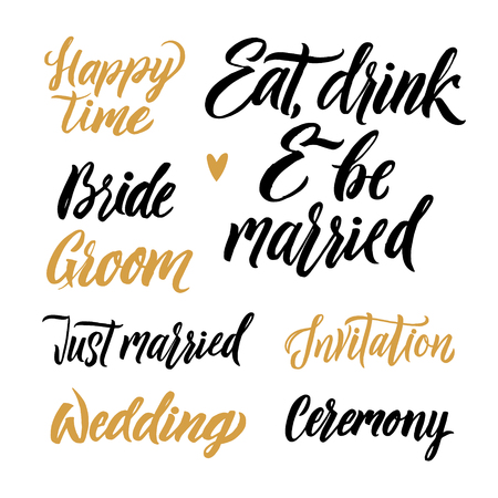 A Vector set for design wedding invitations, photo overlays and cards with hand drawn lettering.のイラスト素材