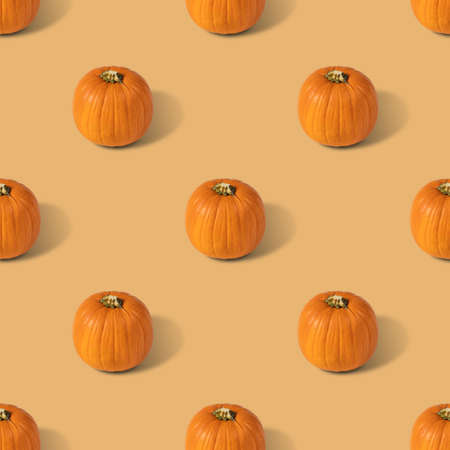 Pumpkin seamless pattern on a beige background. Vegetable pattern for the print. Autumn abstract food background.の写真素材
