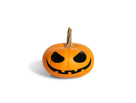 Halloween pumpkin isolated on a white background. Jack o Lantern pumpkin head. Halloween concept.の写真素材