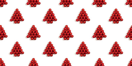 Seamless pattern with Christmas balls in the shape of Christmas tree on white background. Banner. Christmas decorations. happy new year.の写真素材