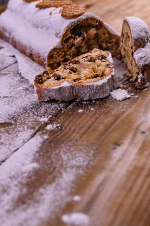 Traditional German Christmas baking. Sweets for the holiday on a wooden background. Copy space.の写真素材