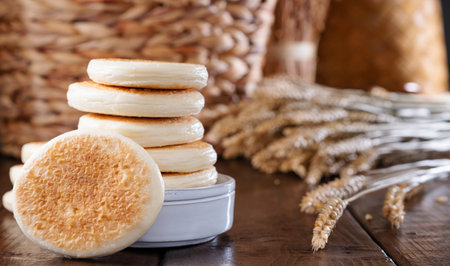 tigelle or crescentine homemade,an Italian food typical of the area of Modena.Thin round breads from the Emilia-Romagna, Northern Italy food.Made from flour, water, salt, and yeast. High quality photoの写真素材