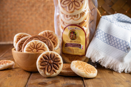 tigelle or crescentine homemade,an Italian food typical of the area of Modena.Thin round breads from the Emilia-Romagna, Northern Italy food.Made from flour, water, salt, and yeast. High quality photoの写真素材