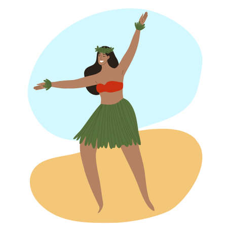 Happy hawaiian girl dancing hula on the beachのイラスト素材