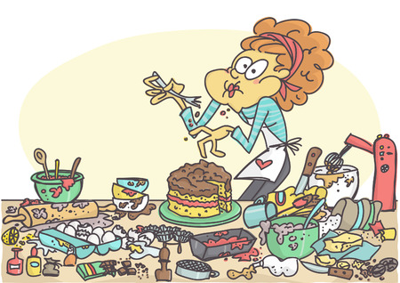 Funny cartoon of woman tasting a bad cakeのイラスト素材