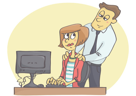 A Vector cartoon illustration of man and woman flirting at work illustration.のイラスト素材