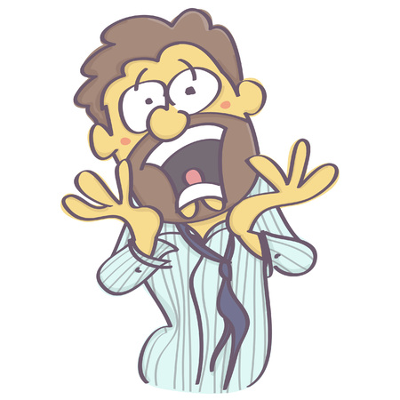 Funny vector cartoon of terrified man screaming in fear and horror, isolated on white backgroundのイラスト素材