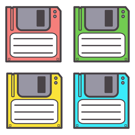 Set of four diskettes in different vivid colors, vector isolated on white backgroundのイラスト素材