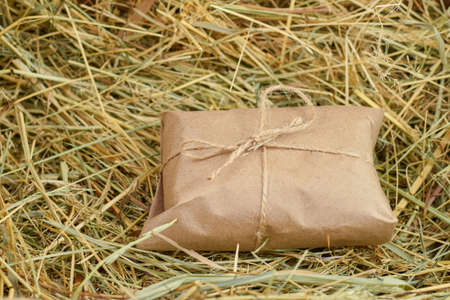 Eco product. Concept of natural and eco friendly food. Bio, eco friendly packaging. Natural, organic products.の写真素材