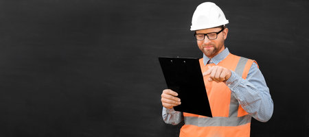 Male Engineer in a White Hard Hats and Orange West. Handsome Confident Build Worker Isolated on...