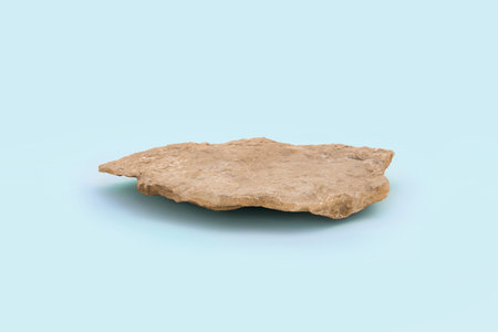 Stone podium for cosmetic product presentation. Abstract minimal backdrop. one rock form. Light Blue...