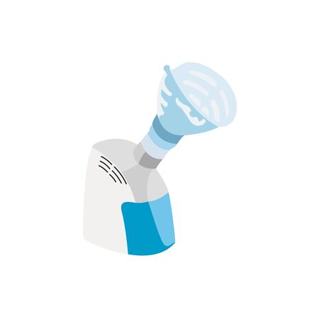 Medical compressor inhaler, vector illustration. Steam inhaler hand drawn vector flat style. Inhaler vessel for oil steam inhalation bronchit, astma isolated on white.のイラスト素材