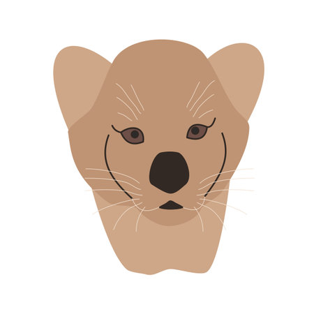 Portrait of a cute baby lion. Hand-drawn vector, flat style. Funny cartoon wildlife, Africa and Asia. For children's illustrations, teaching aids, icons, printing on T-shirts, sublimation.のイラスト素材