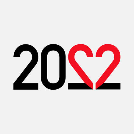 2022 New year poster, banner or card. Red heart is made of digits. White background. Vector.のイラスト素材