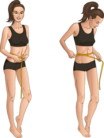 fit young woman measuring her waistのイラスト素材