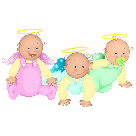Three infants in the sliders.のイラスト素材