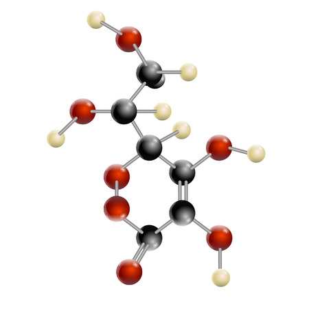 Ascorbic acid, ascorbate molecule, structural chemical formula and model, vitamin c, 2d & 3d vector isolated on white backgroundのイラスト素材