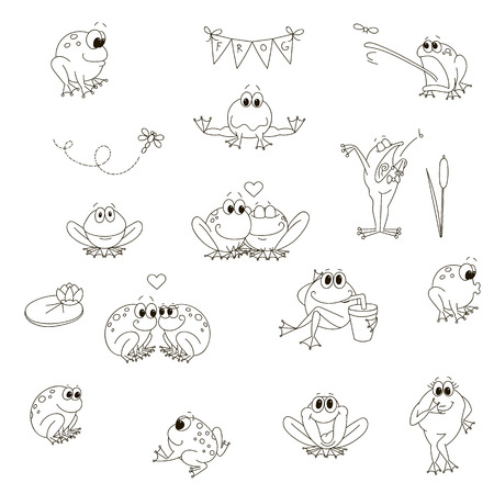 Emotional cute frogs Cartoon character - vector setのイラスト素材