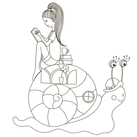 Girl reading a book in the cochlea.のイラスト素材