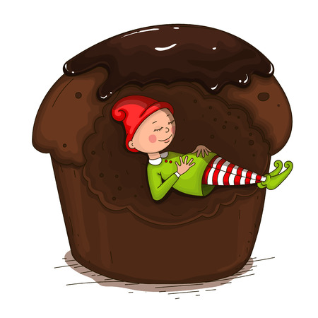 Gnome sleeping in the cake. Isolated vector object.のイラスト素材