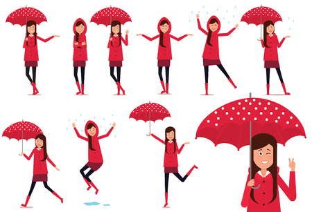The girl in the rain on white background, vector 
illustration.のイラスト素材