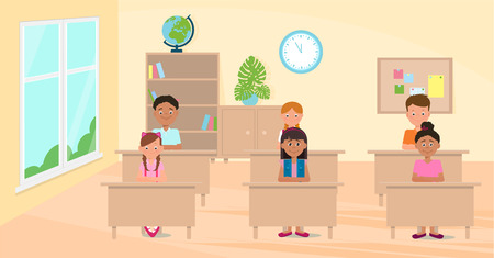 Children in school classroom vector illustrationのイラスト素材