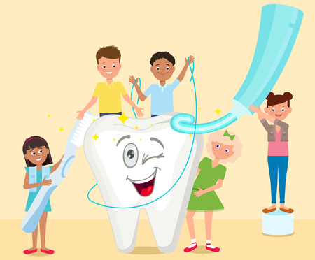 Children brush their teethのイラスト素材