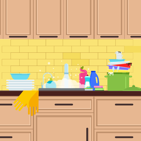 Kitchen sink. Crane in the kitchen. Vector flat illustration.のイラスト素材