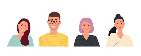 Cartoon real people portraits set. Flat style vector icons set.のイラスト素材