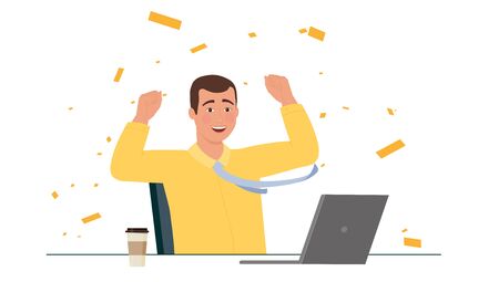 Winner man rejoices in the workplace.のイラスト素材