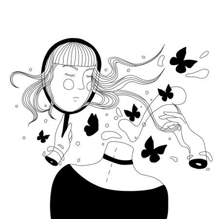 Headless girl with reflection in the mirrorのイラスト素材