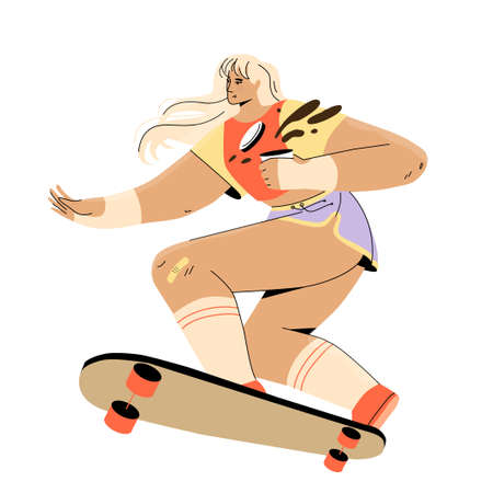 Girl on a skateboard with coffeeのイラスト素材
