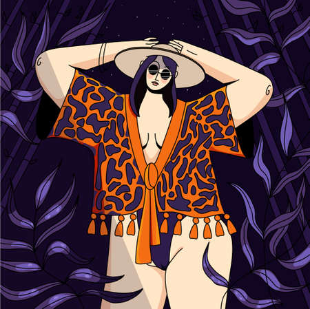Seductive girl in pareo at night at a partyのイラスト素材