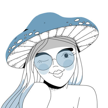 Funny girl in a mushroom hat and glassesのイラスト素材