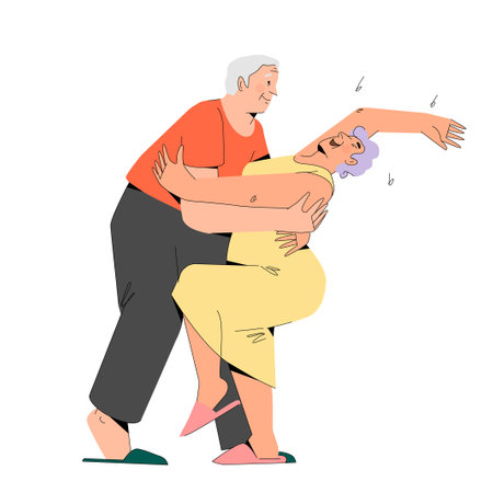 Dancing elderly couple of happy people.のイラスト素材