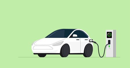 Electric car on charging stationのイラスト素材