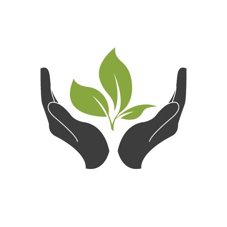 Hands protect the plant. Symbol of ecology. Simple vector illustrationのイラスト素材